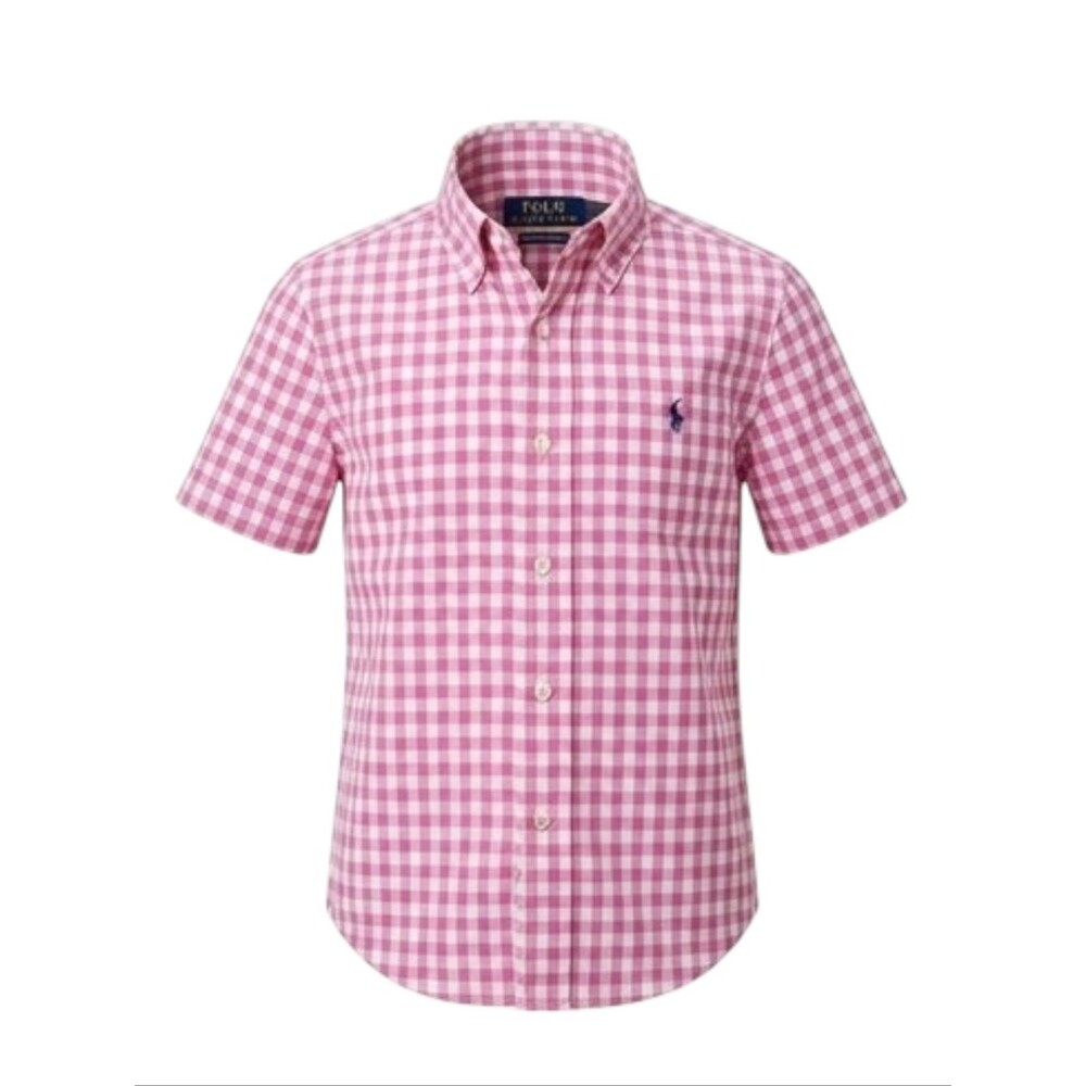 Polo Ralph Lauren Pink Gingham Checkered Short Button Down Shirt Kids Boys 4 4T